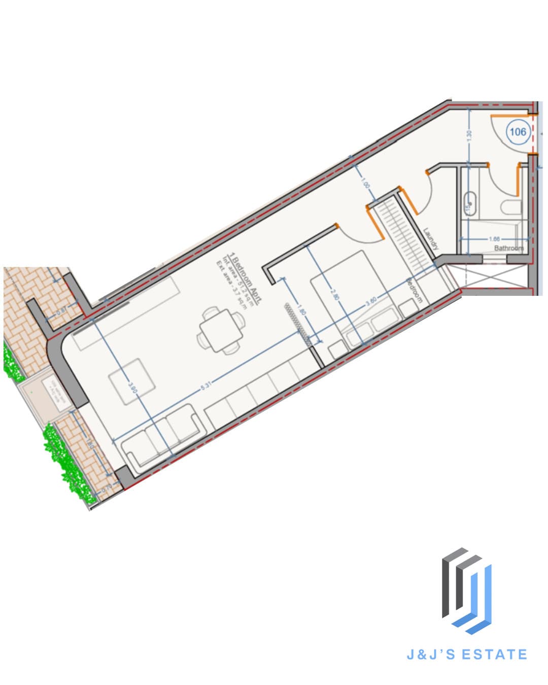 Apartment 106 - A modern one-bedroom apartment in the heart of a dynamic environment