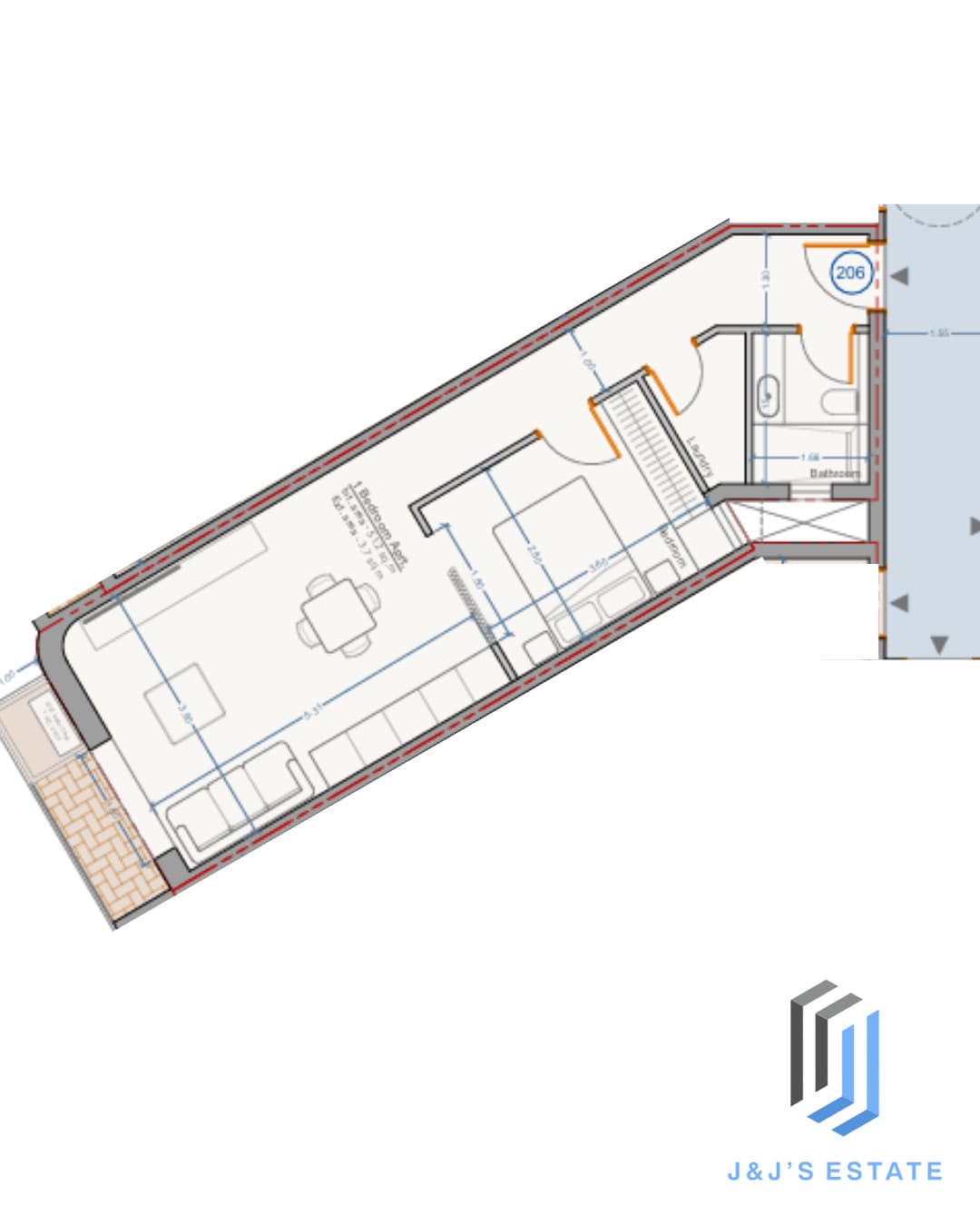 Apartment 206 - A one-bedroom apartment with an office, ideal for combining comfort and remote work