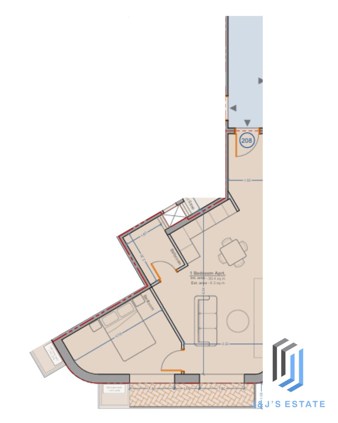 Apartment 208 - A bedroom apartment combining comfort and functionality