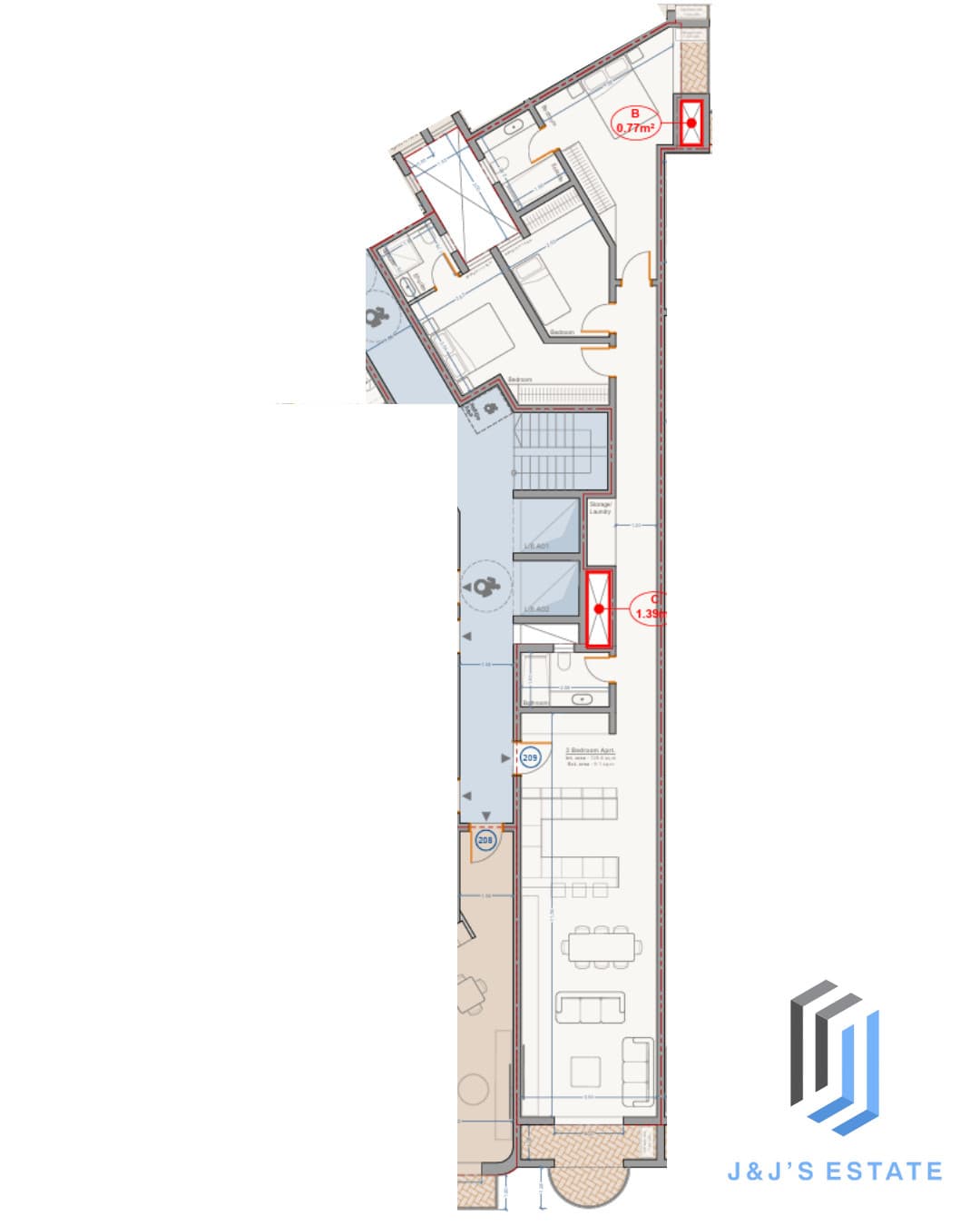 Apartment 209 - An exceptional 3-bedroom apartment with generous volumes