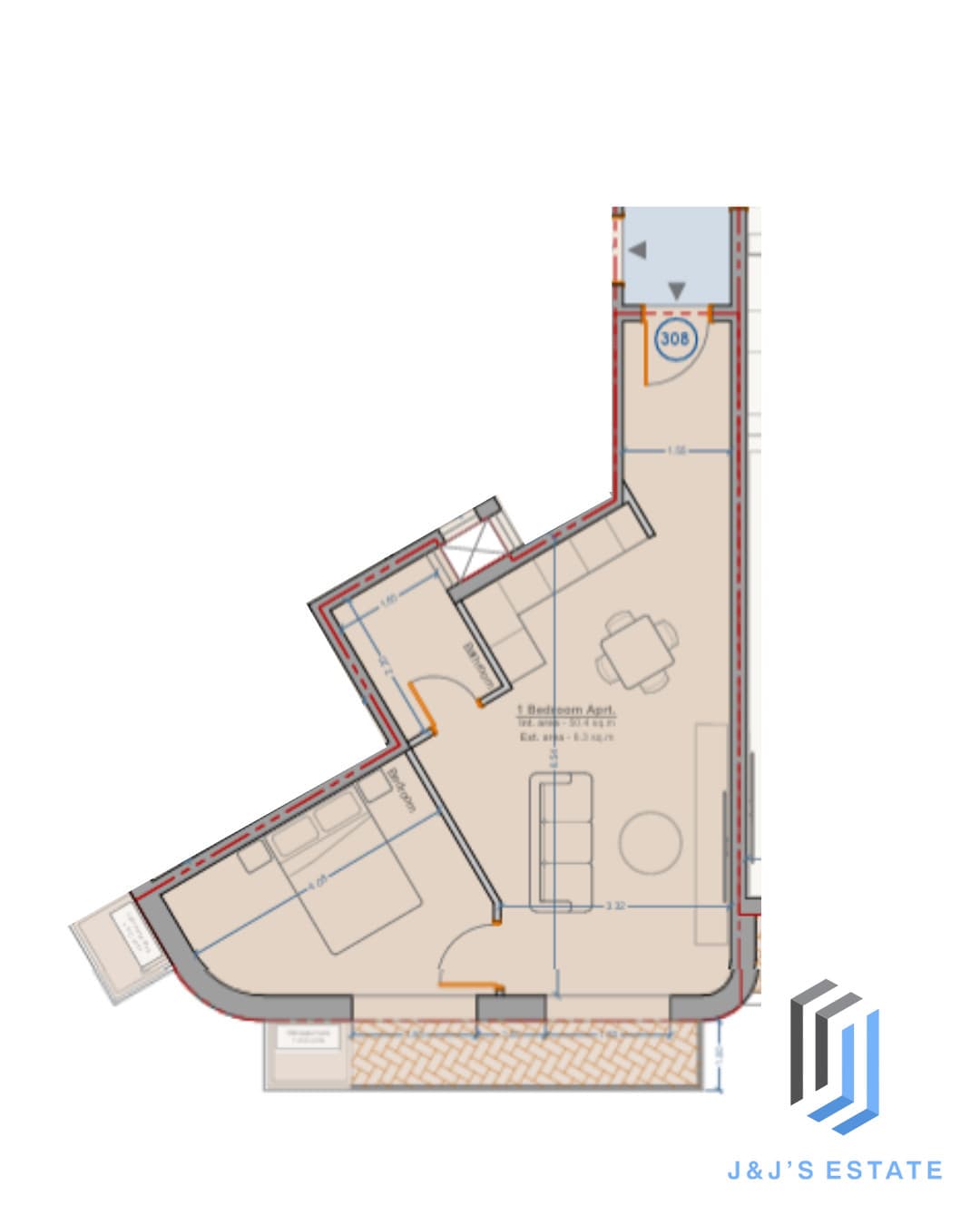 Apartment 308 - A 1-bedroom apartment designed for a comfortable daily life