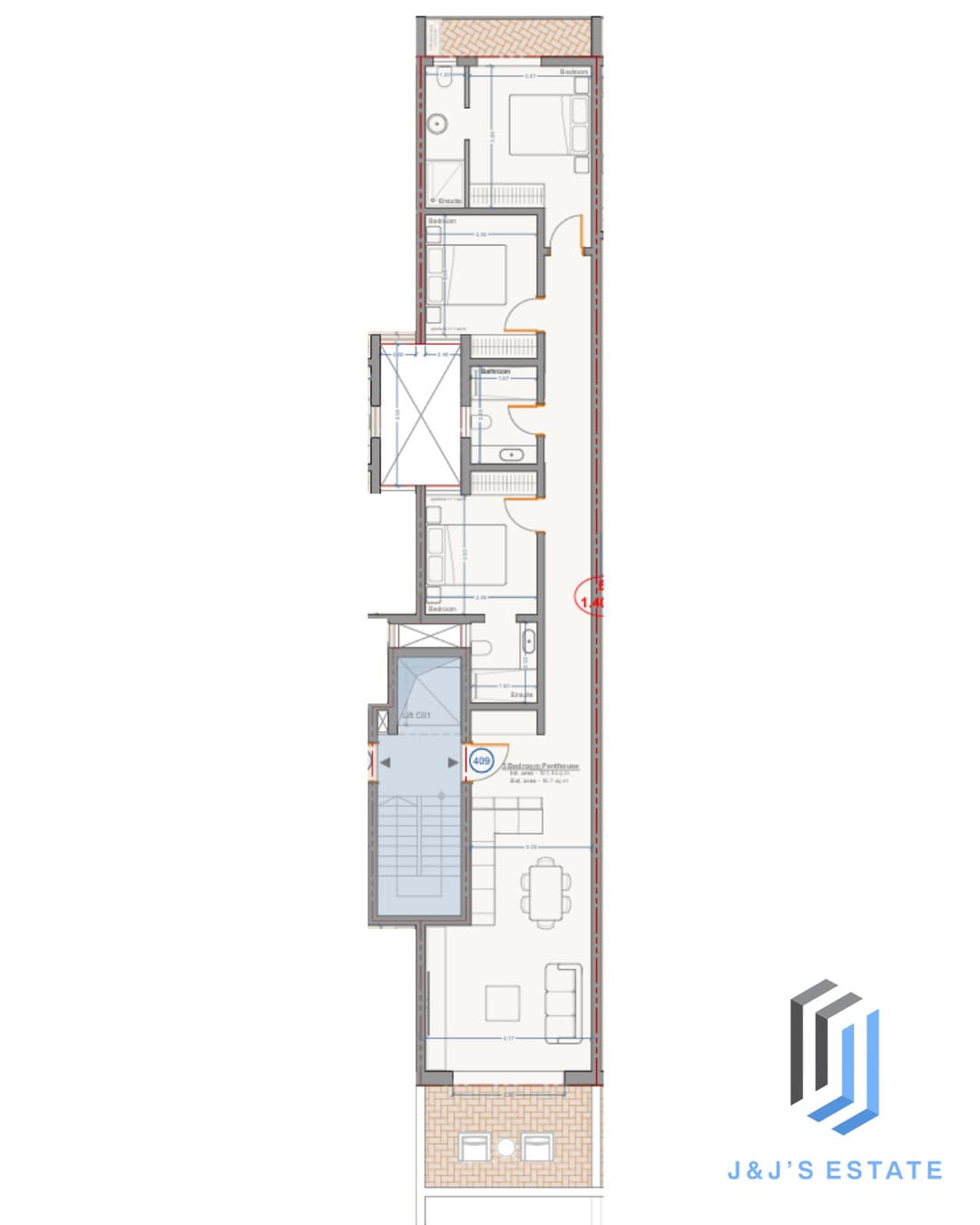 Apartment 409 - A 3-bedroom duplex with pool terrace, ideal for investing or living