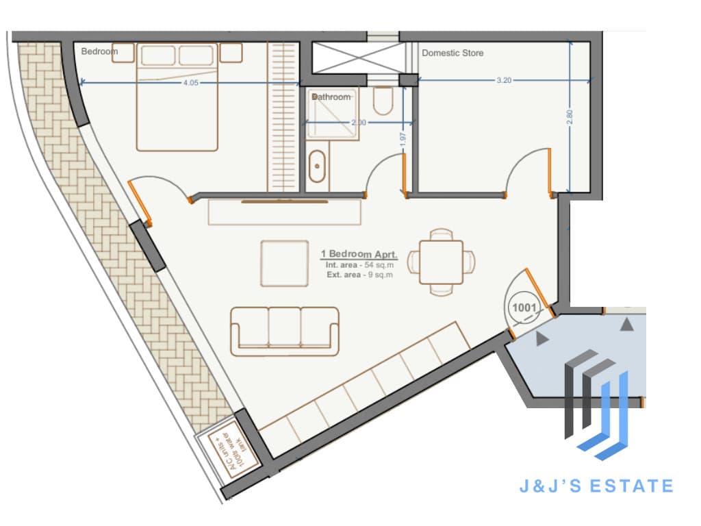 Apartment 1001 – A bright 1-bedroom apartment with domestic store · 1