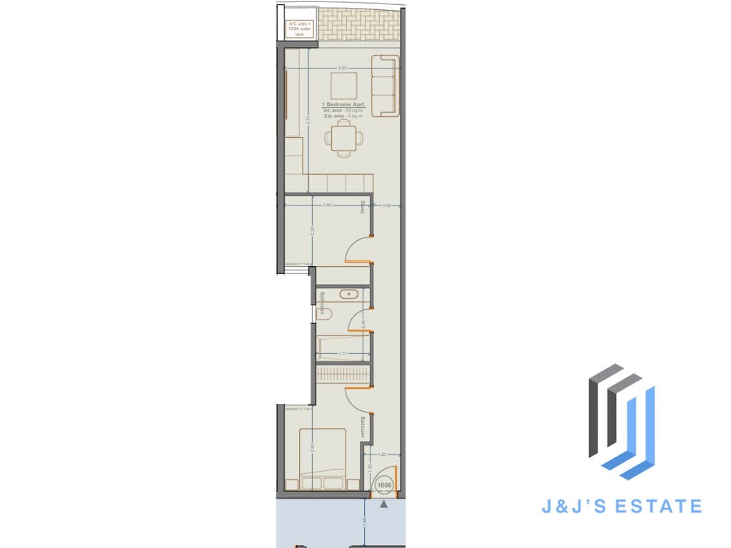 Apartment 1006 – A modern 1-bedroom apartment with study