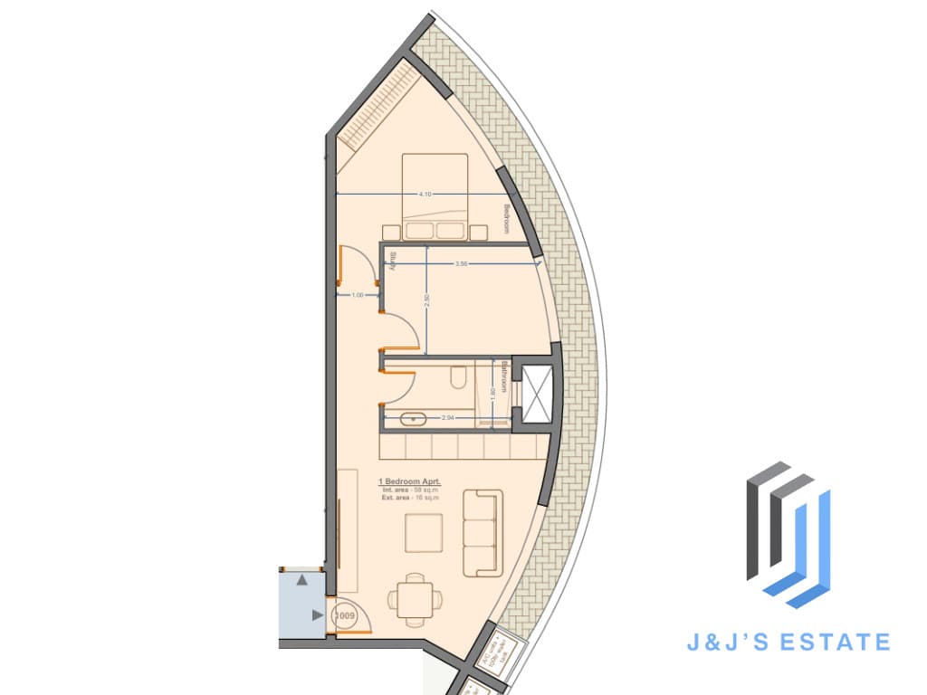 Apartment 1009 - A spacious 1-bedroom apartment with study