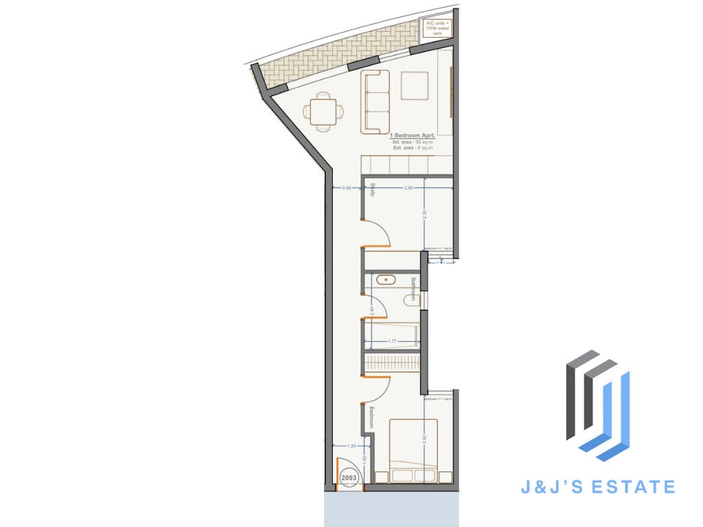 Apartment 2003 - A bright 1-bedroom apartment with study
