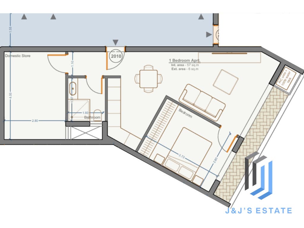Apartment 2010 - A comfortable 1-bedroom apartment with domestic store