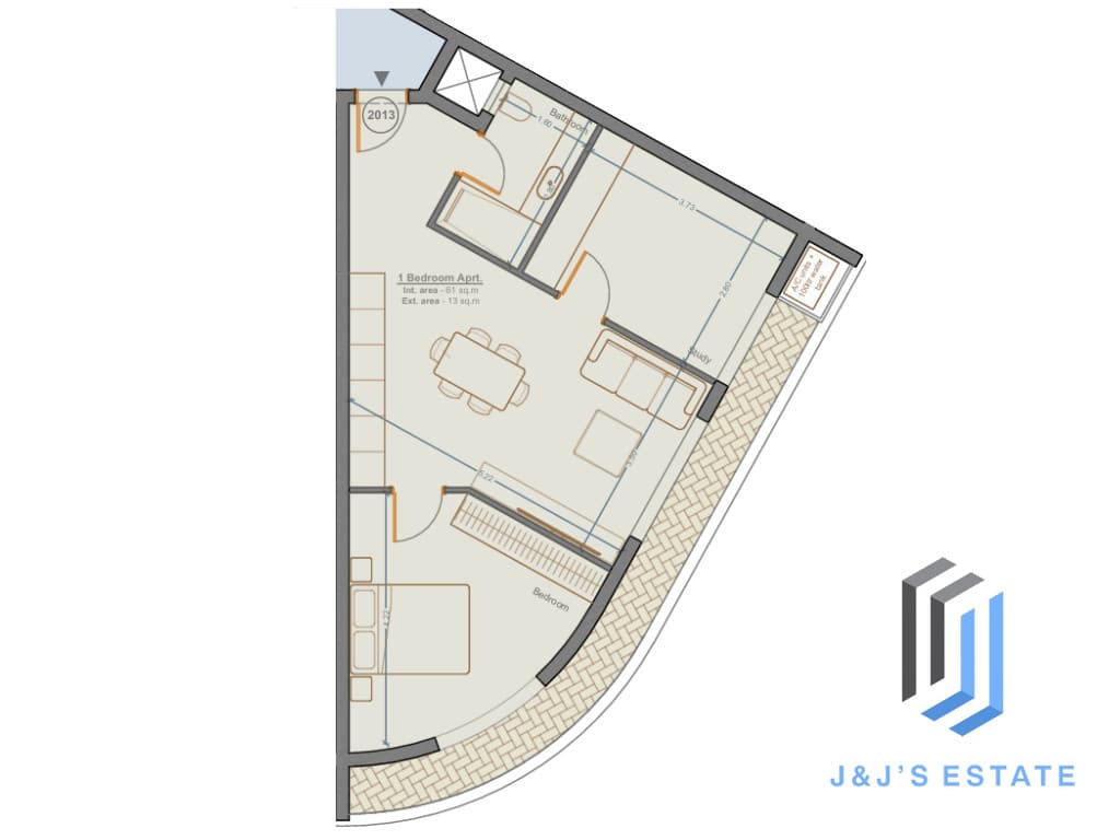 Apartment 2013 - A spacious 1-bedroom apartment with study