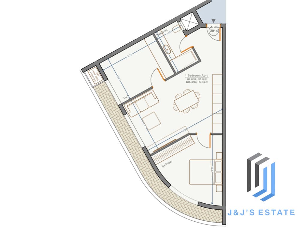 Apartment 2014 - A spacious 1-bedroom apartment with study