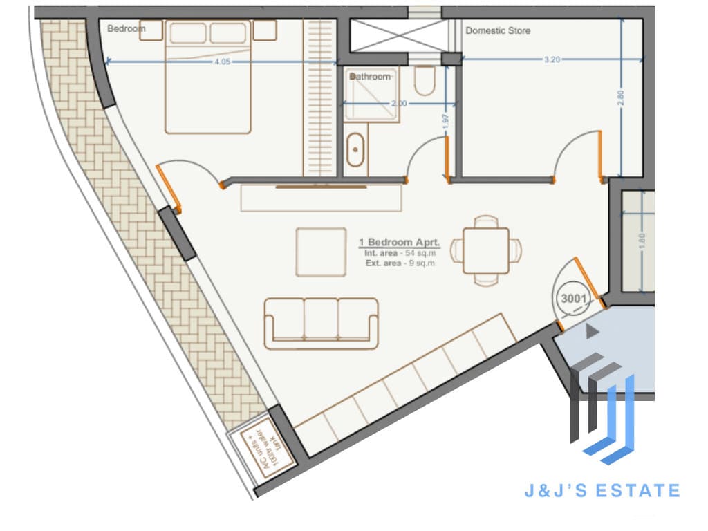 Apartment 3001 - A bright 1-bedroom apartment with domestic store
