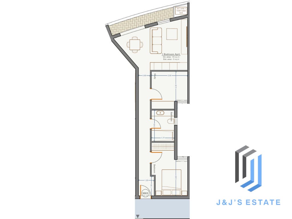 Apartment 3003 - A bright 1-bedroom apartment with study