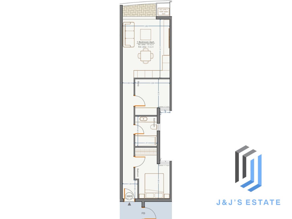 Apartment 3005 - A modern 1-bedroom apartment with study