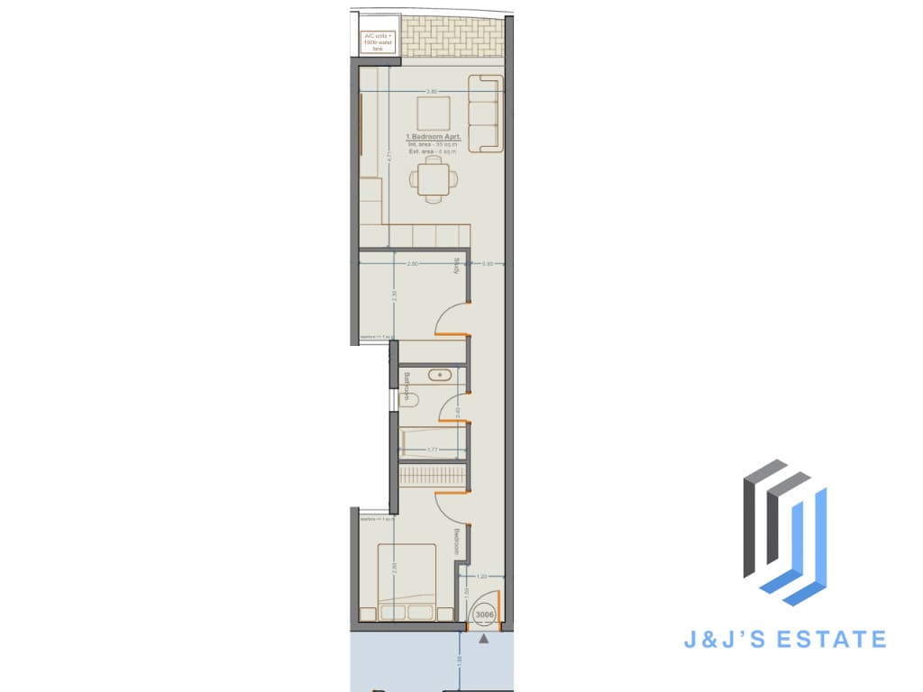 Apartment 3006 - A modern 1-bedroom apartment with study