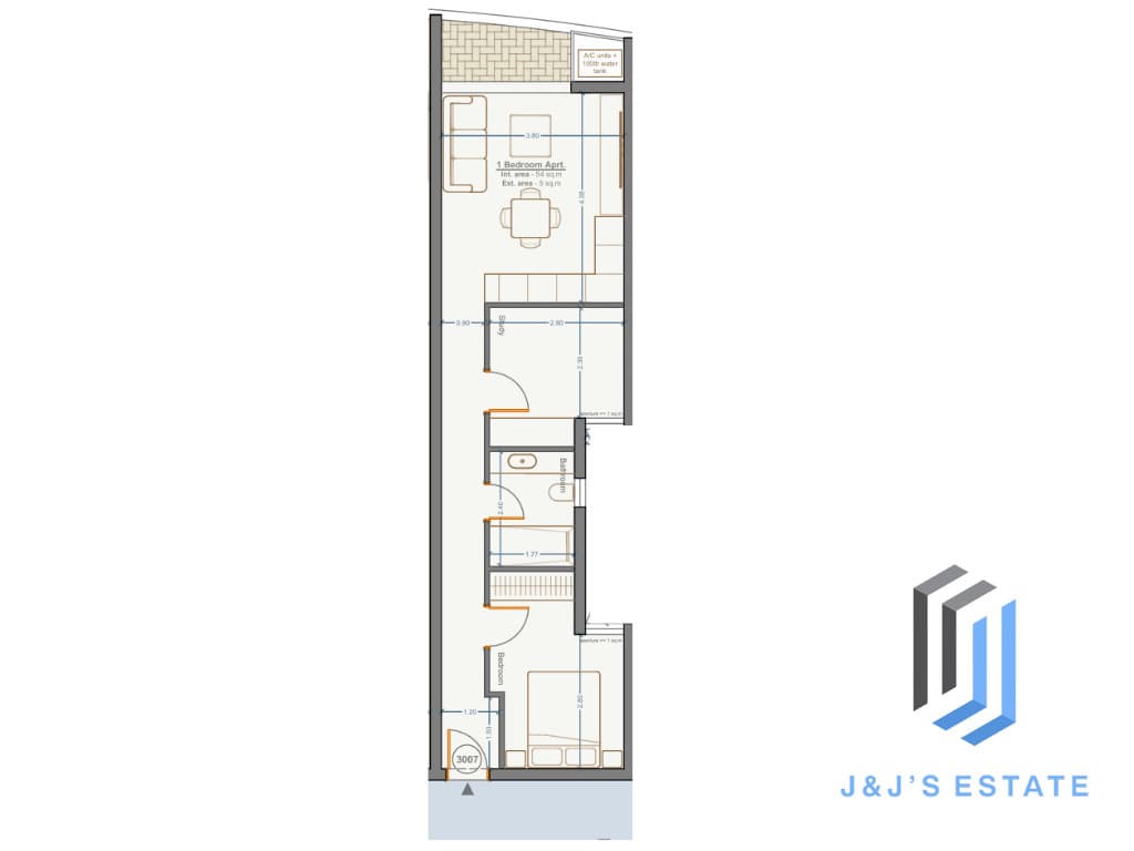 Apartment 3007 - A modern 1-bedroom apartment with study