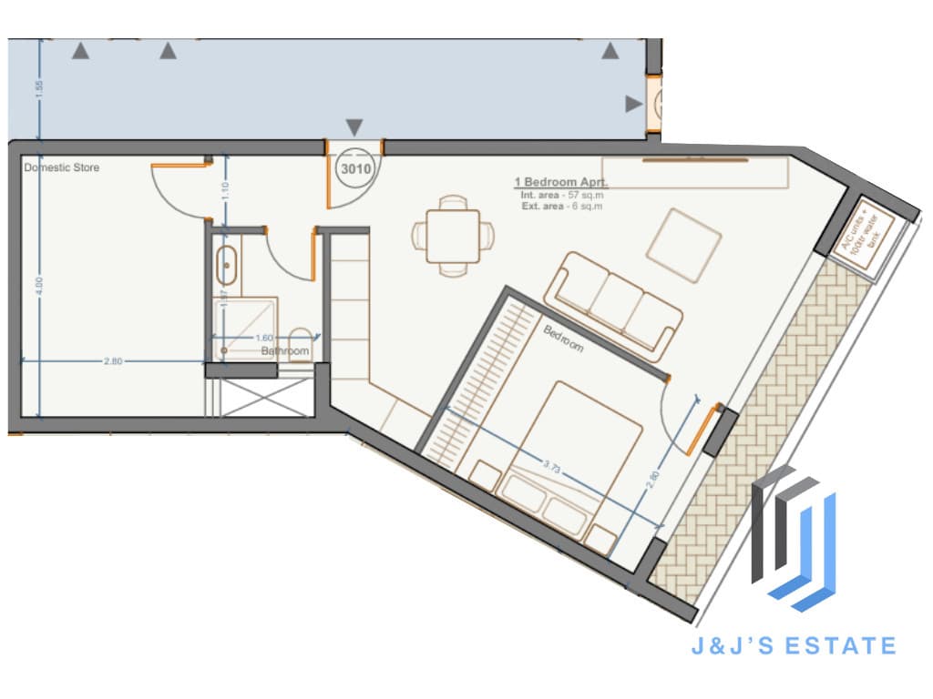 Apartment 3010 - A comfortable 1-bedroom apartment with domestic store