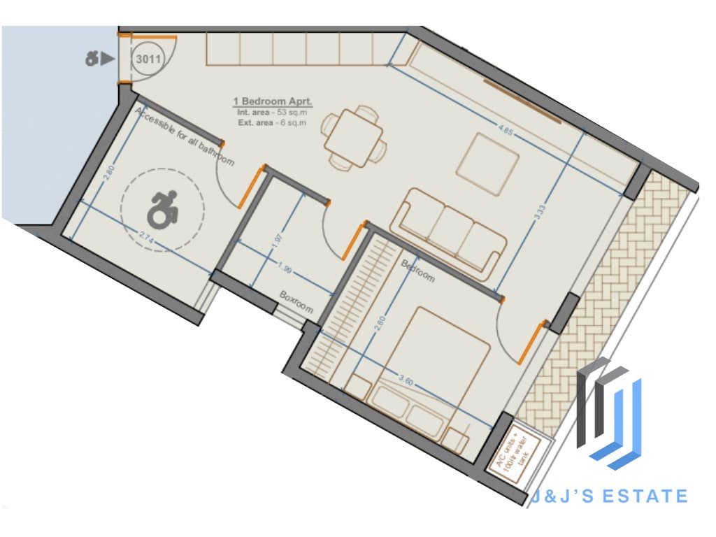 Apartment 3011 – A bright and practical 1-bedroom apartment