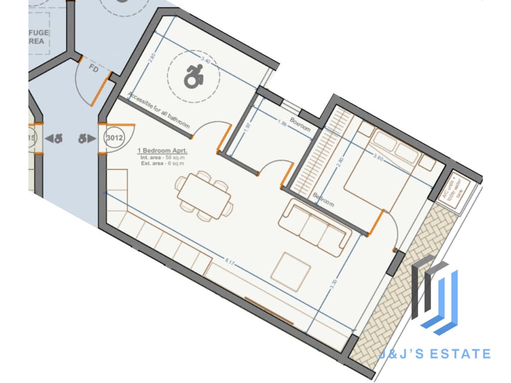 Apartment 3012 – A bright and practical 1-bedroom apartment