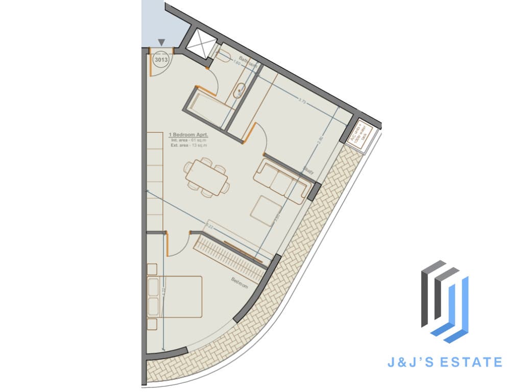 Apartment 3013 - A spacious 1-bedroom apartment with study