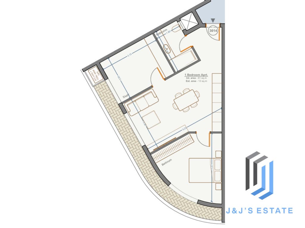 Apartment 3014 - A spacious 1-bedroom apartment with study