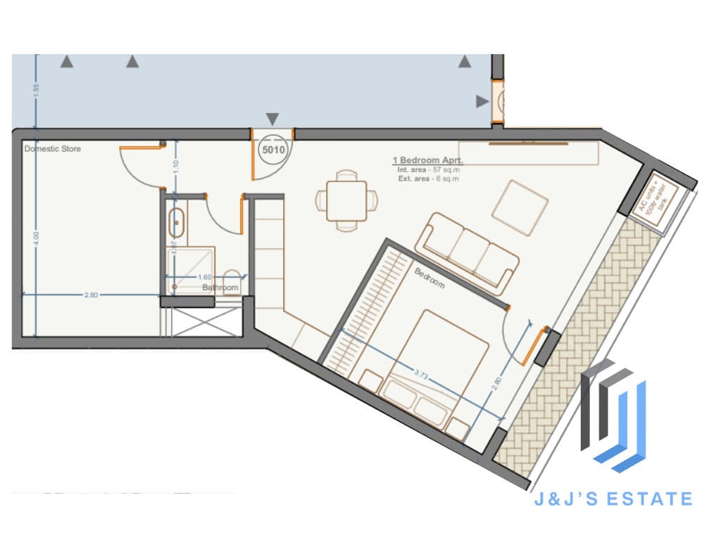 Apartment 5010 - A bright 1-bedroom apartment with domestic store