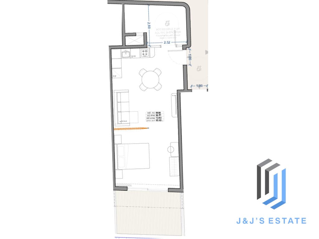 Receded Apartment 608 - A bright 1-bedroom receded apartment with terrace