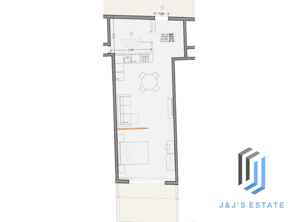 Receded Apartment 609 - A stylish 1-bedroom receded apartment with terrace