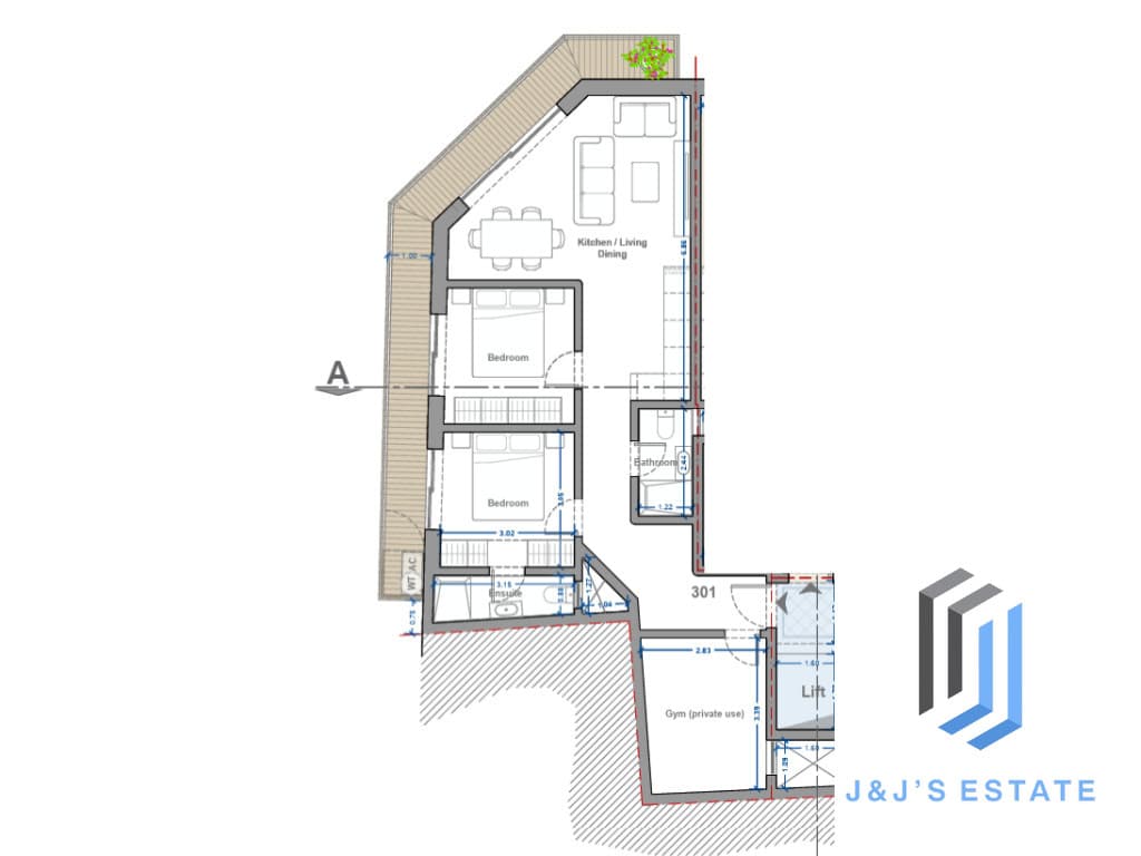 Apartment 301 - A modern 2-bedroom apartment with private gym