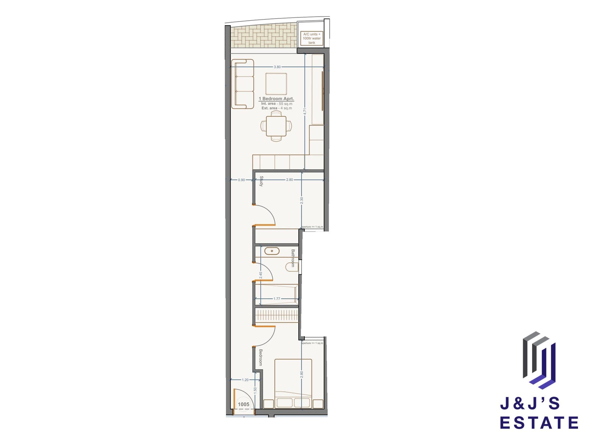 1-bedroom apartment with study and outdoor area in Marsa · 1