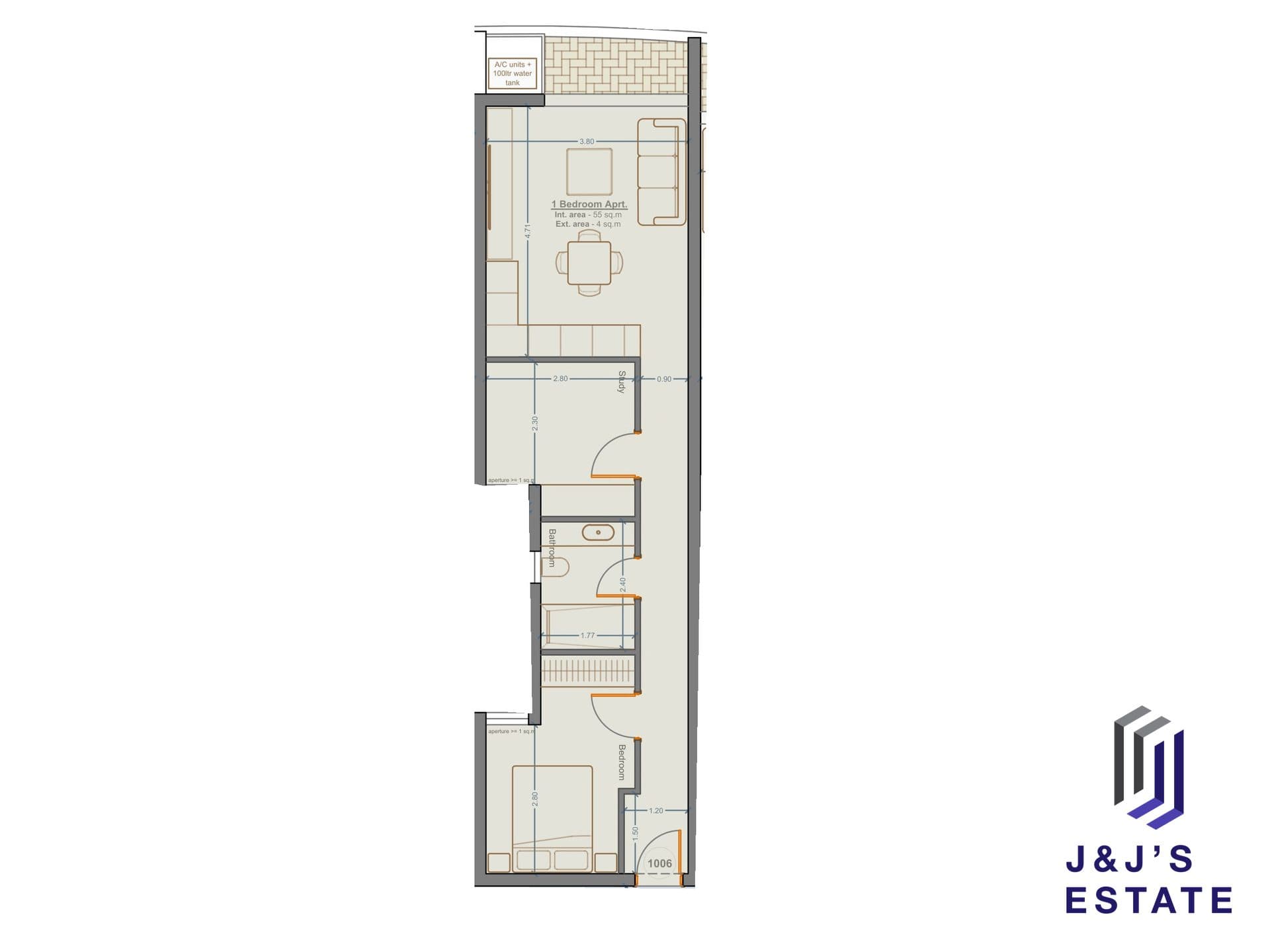 1-bedroom apartment with study and outdoor area in Marsa · 1