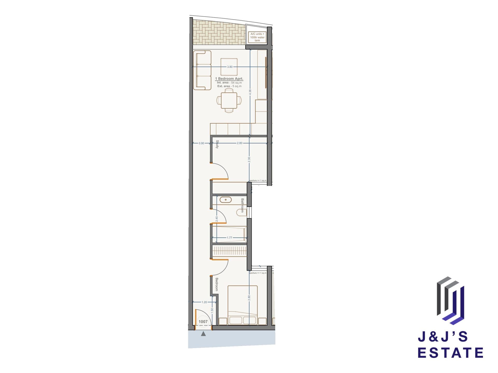 1-bedroom apartment with study and outdoor area in Marsa