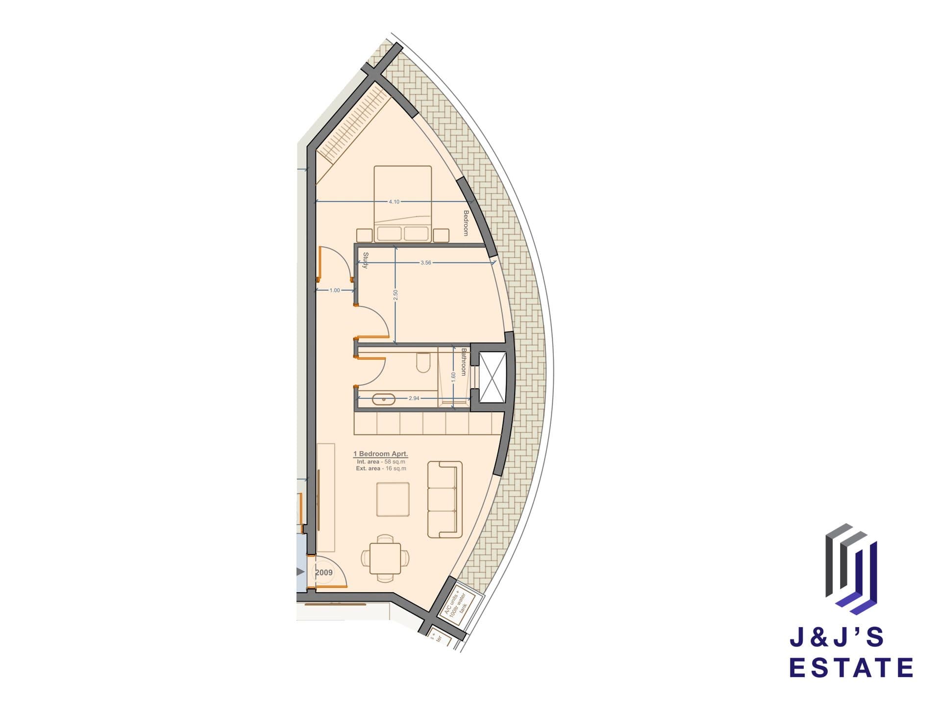 1-bedroom apartment with study and outdoor area in Marsa