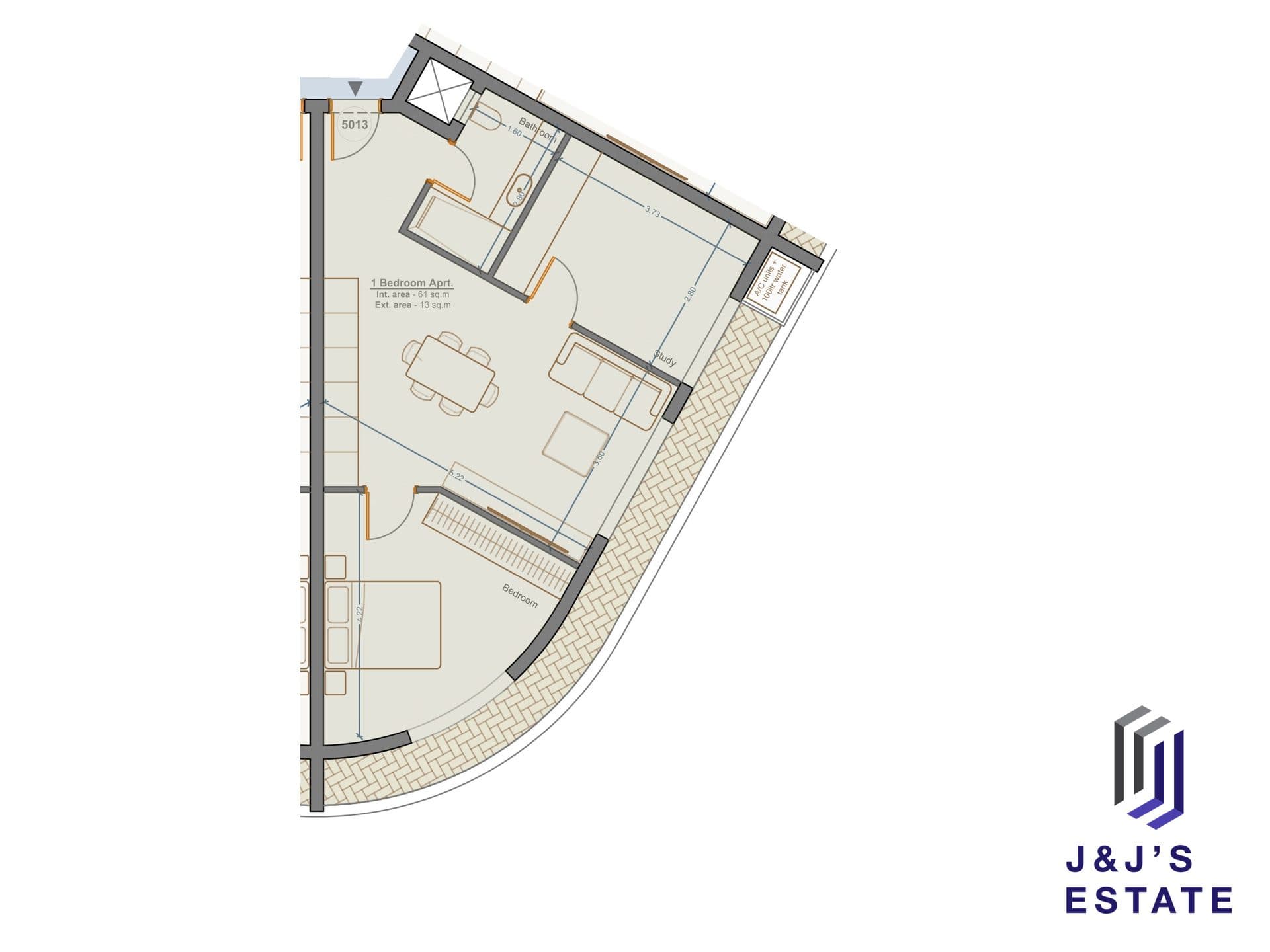 1-bedroom apartment with study and outdoor area in Marsa · 1