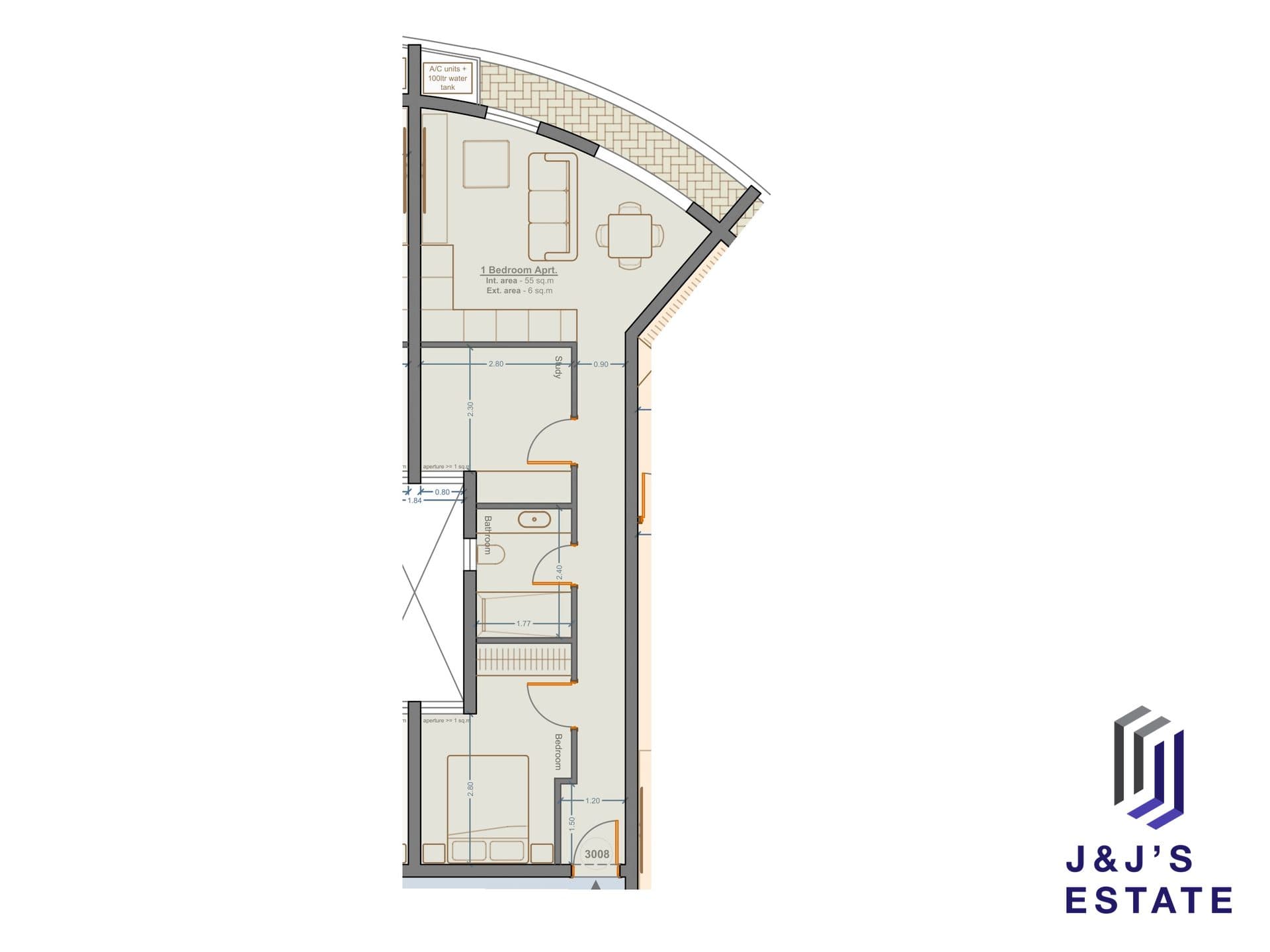 1-bedroom apartment with study and outdoor area in Marsa