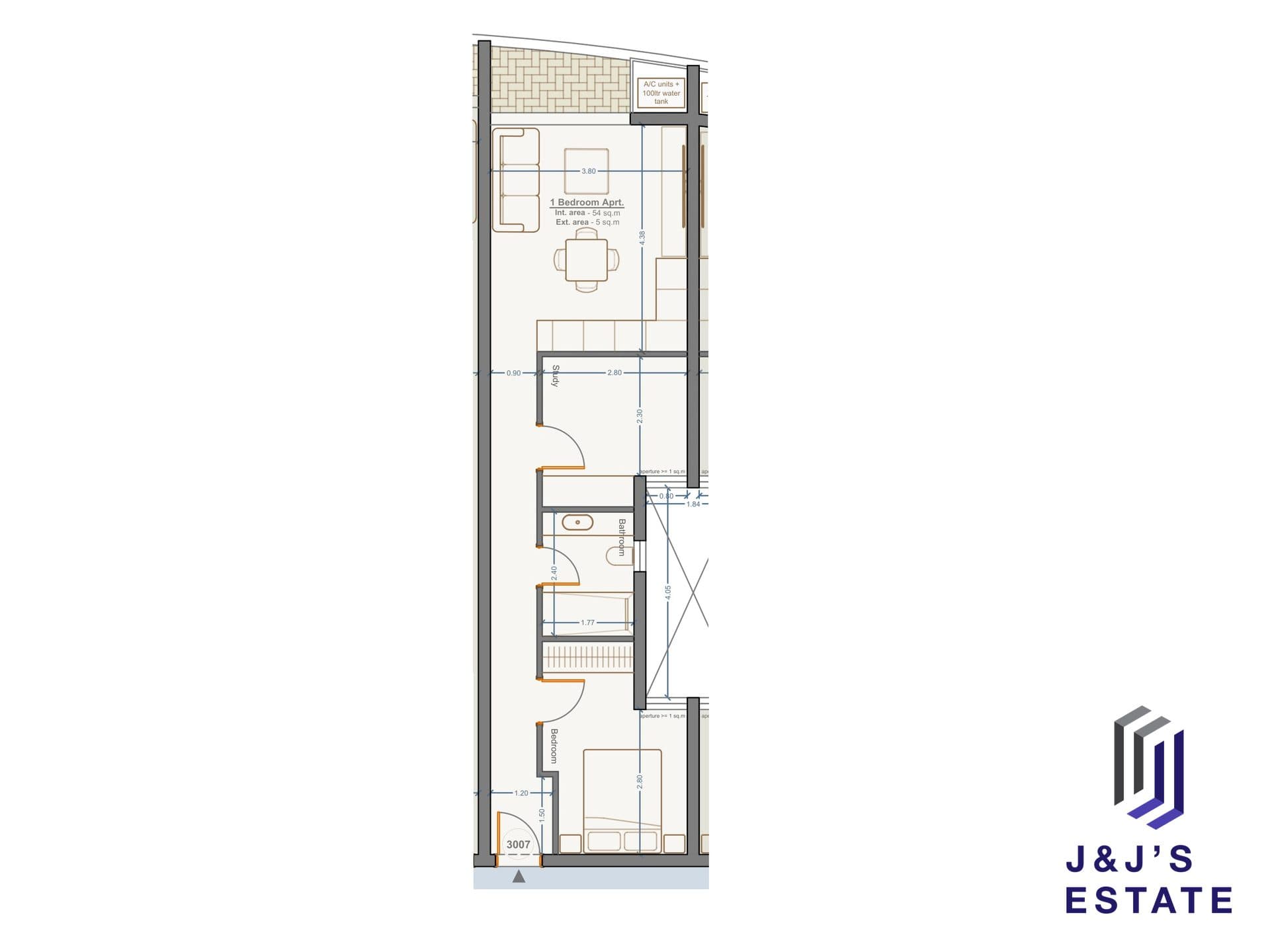 1-bedroom apartment with study and outdoor area in Marsa