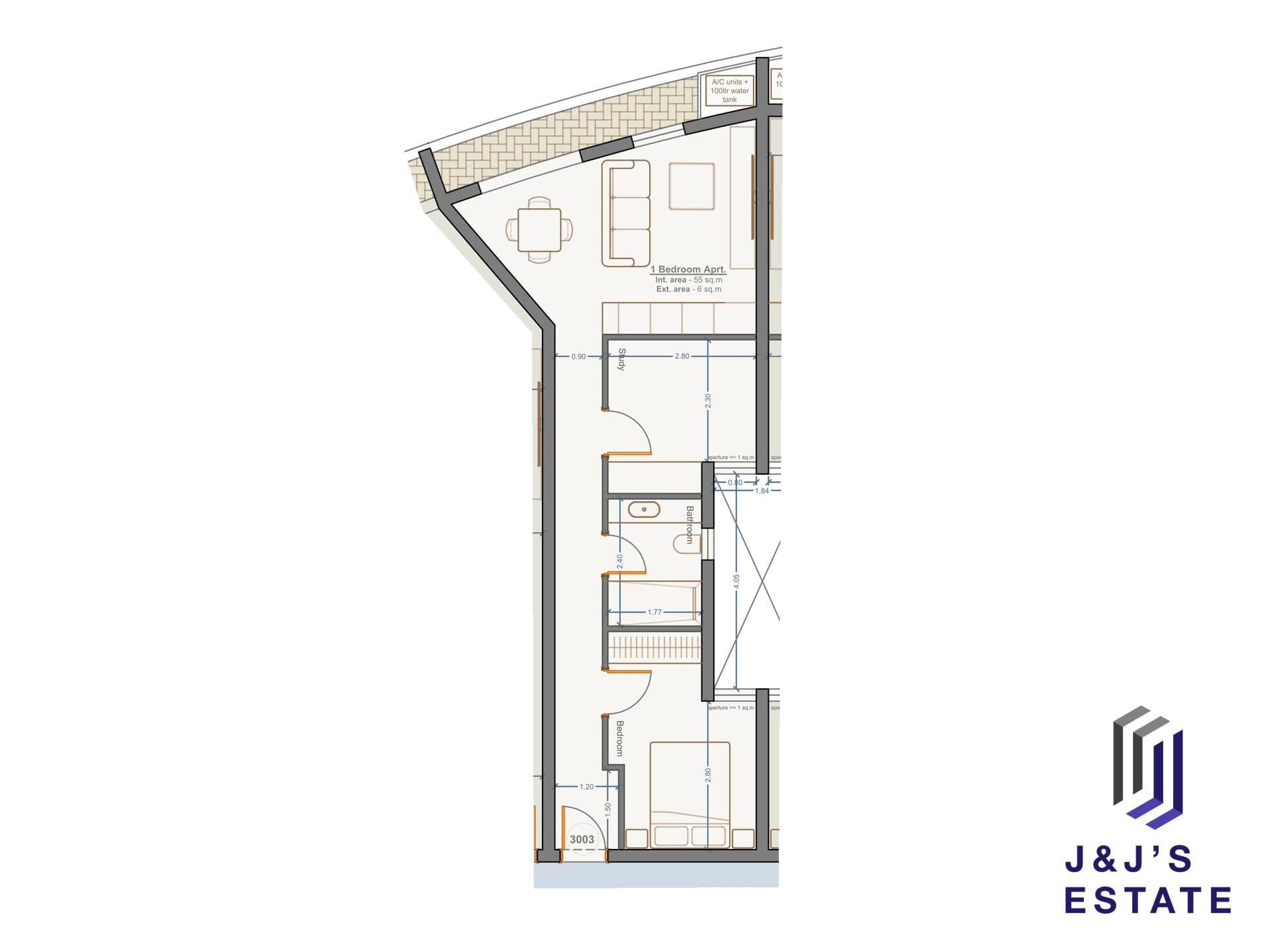 1-bedroom apartment with study and outdoor area in Marsa · 1