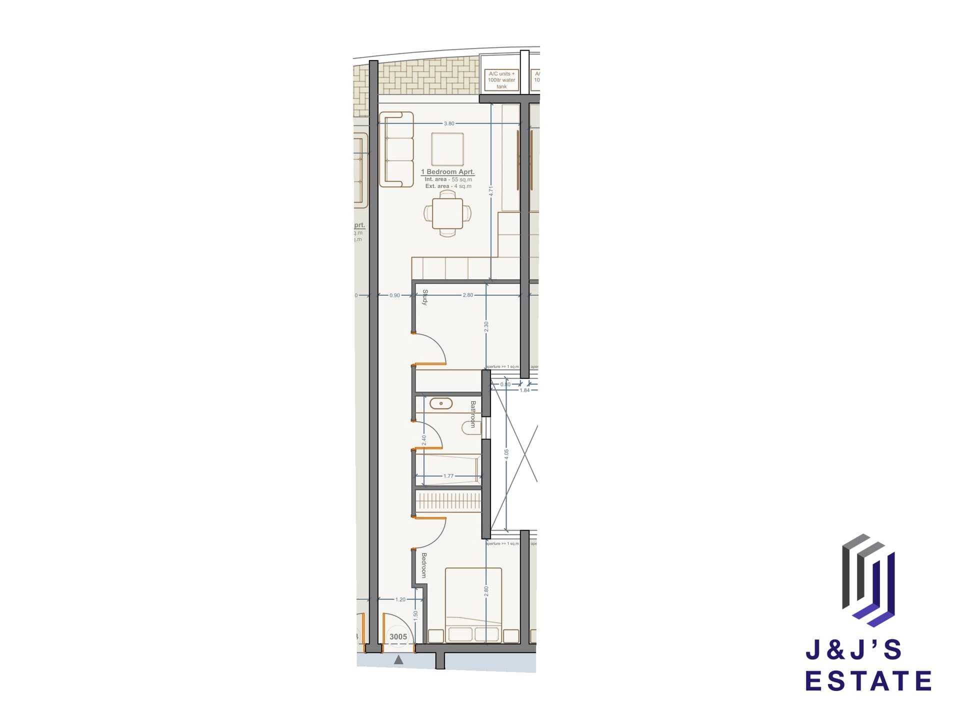 1-bedroom apartment with study and outdoor area in Marsa · 1