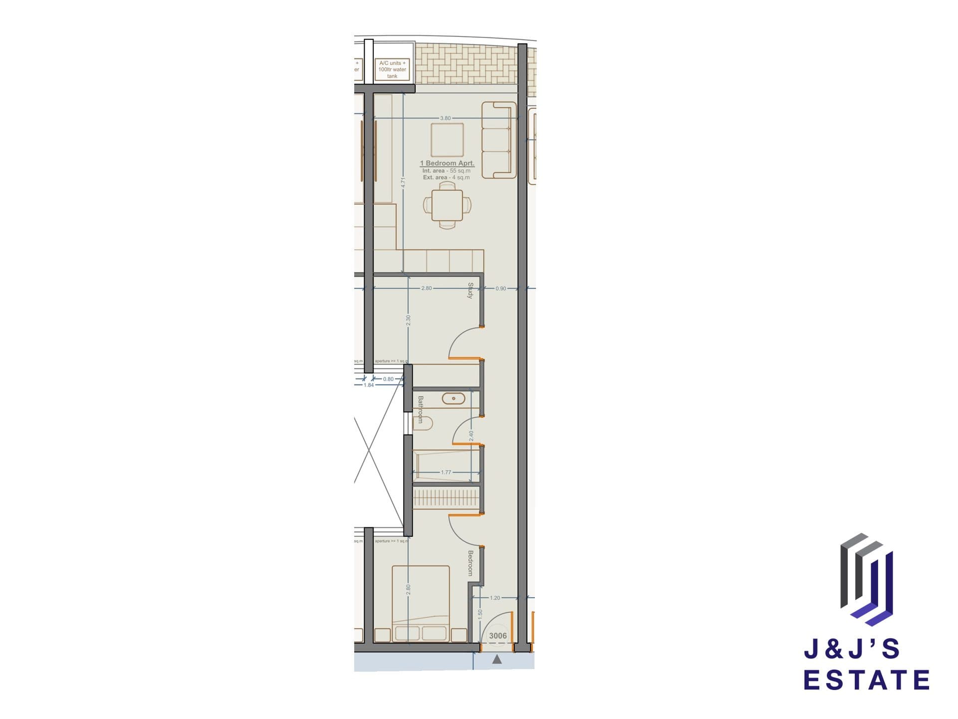 1-bedroom apartment with study and outdoor area in Marsa · 1